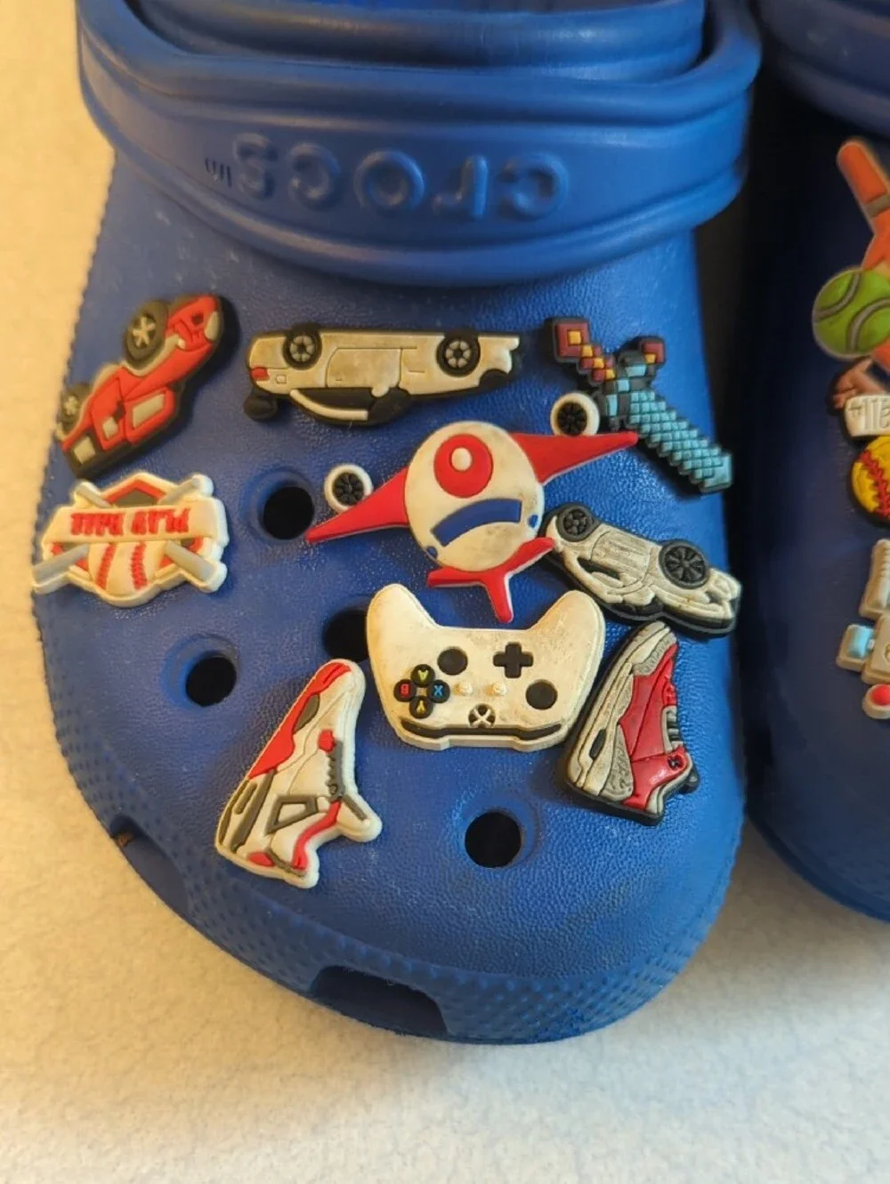 CROCS Kids Blue Clog Sandals with Fun Game & Sports Charms